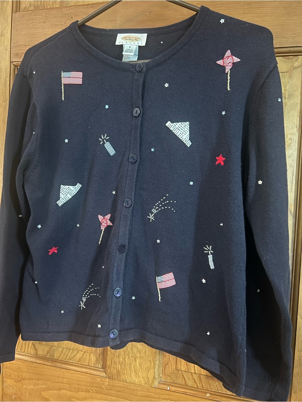 Vintage Talbots Patriotic Embroidered 4th of July Cardigan - Picture 3 of 11